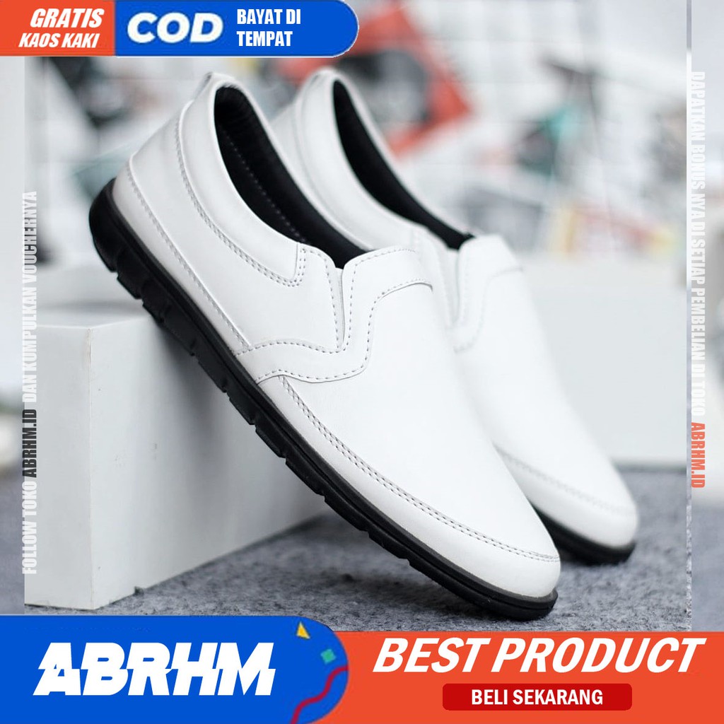 ABRHM X KAIJIN Sepatu Casual Formal Kulit Syntetic Original Slip On Slop Anti Slip Kasual Kerja Kantor Kondangan Pantofel Keren Kekinian  Murah Gaya Pria Cowo