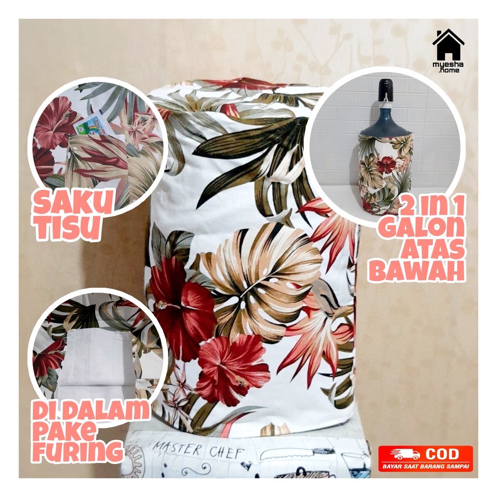 Cover Galon Dispenser Atas Sarung Galon Dispenser Bawah Motif Tropical