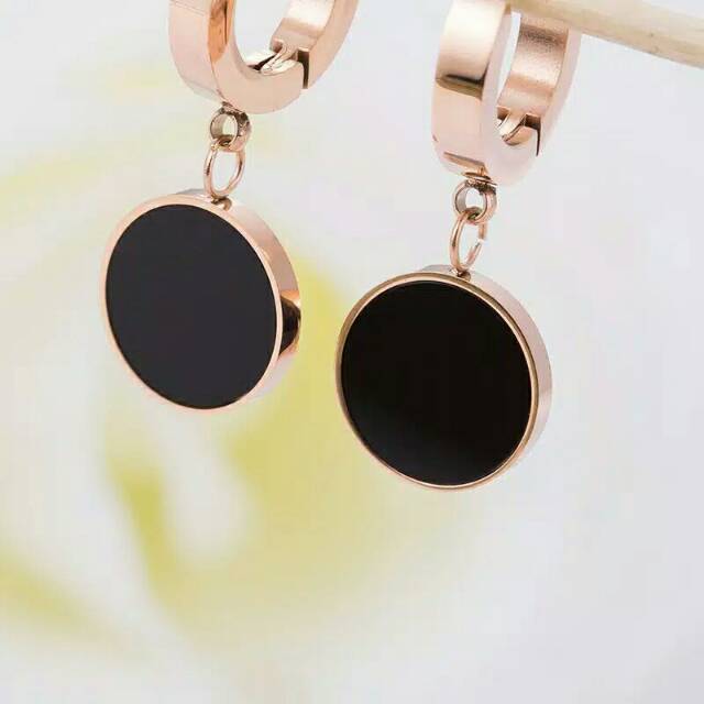 GG Anting Jepit Bulat Hitam polos Titaniumk#AT-JBH