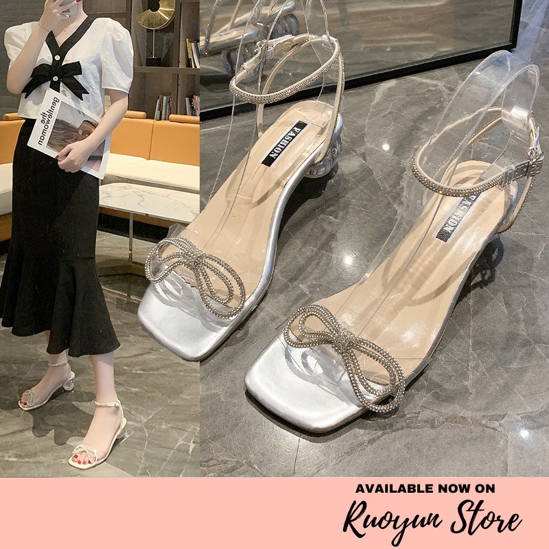 RYX - Aurora Rhinestone Sandal Heels Wanita Fashion Pesta / Casual - Ori Import