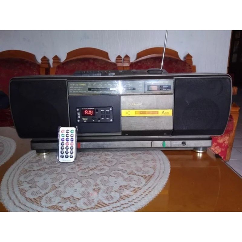 Tape radio lawas jadul normal Polytron Grand Bazooke Boombox PSC 35-KVB modif modul bluetooth mp3