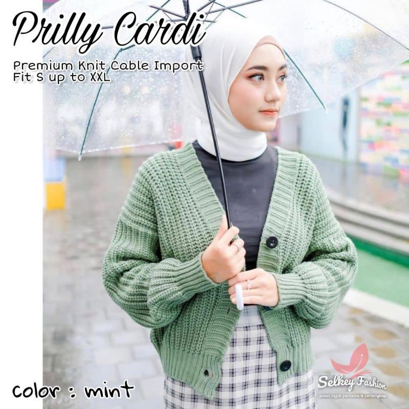 Prilly kardigan krop kancing rajut premium tebal 7get / Knit crop cardy premium 7Gauge