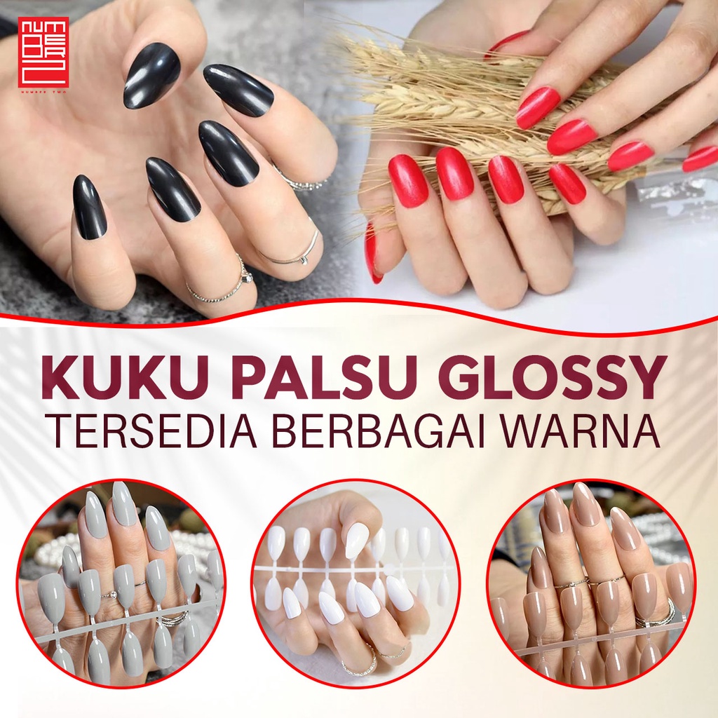 Kuku palsu polos glossy isi 24 pendek oval medium warna glossy simple fake nails lancip langsung tempel nail art untuk wanita remaja dewasa