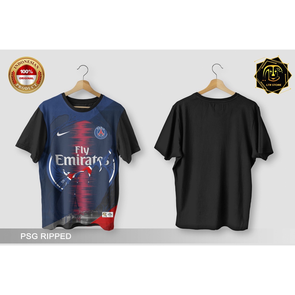 [ BAYAR DI TEMPAT ] BAJU PRINTING GAMBAR SEPAK BOLA PSG RIPPED  - KAOS DISTRO ORIGINAL MOTIF OLAH RA
