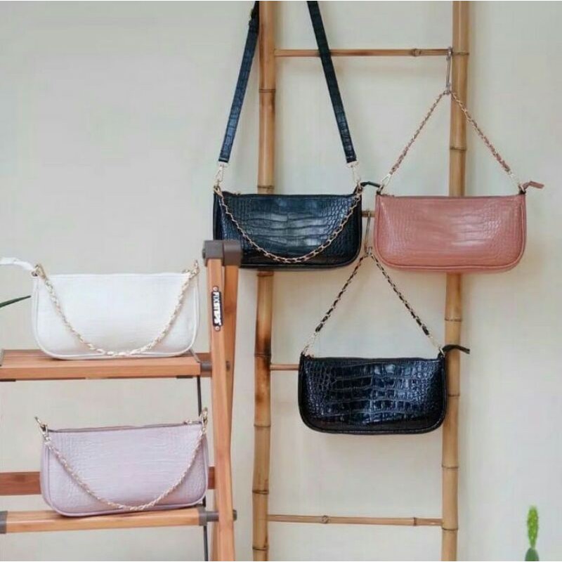 ( DUA TALI ) CROCO VINTAGE KOREAN BAG RANTAI/TAS BAHU/TAS SELEMPANG