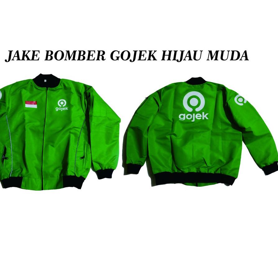 jaket bomber ojol gojek hijau muda 1 sisi logo baru murah