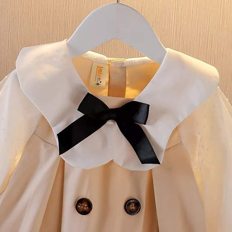 Dress Anak Perempuan Ribbon Puff Coffee Cream