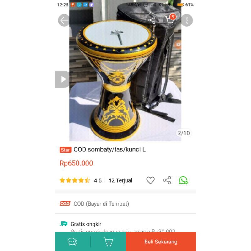 Darbuka Sombaty ukuran 8 inch pluss tas dan kunci L