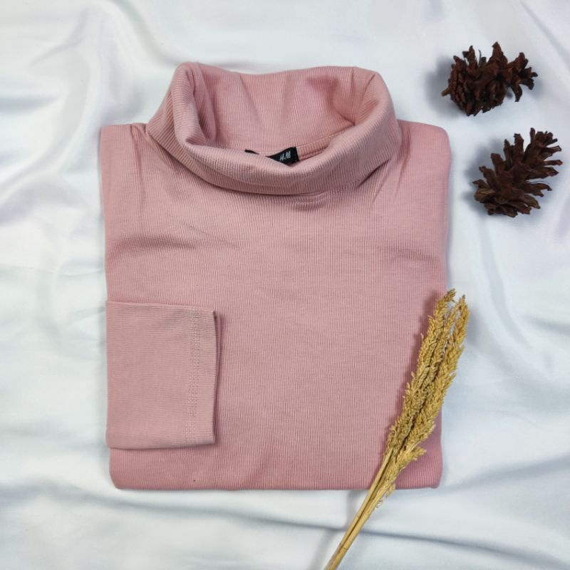 Kaos Turtleneck Pria Wanita Leher Tinggi Rib Premium-Cocopink