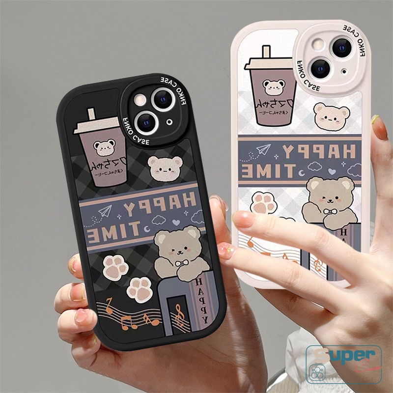 Case OPPO A17 A95 A15 A12 A57 A16 A78 A58 A17K A15s A96 A3S A55 A94 A16K A1K A31 A9 A5 A54 A5S A76 A7 A92 A74 A53 A33 A16E Reno 5F 8T B5 7 6 4 Beruang Kartun Lucu Soft Cover Teh Susu