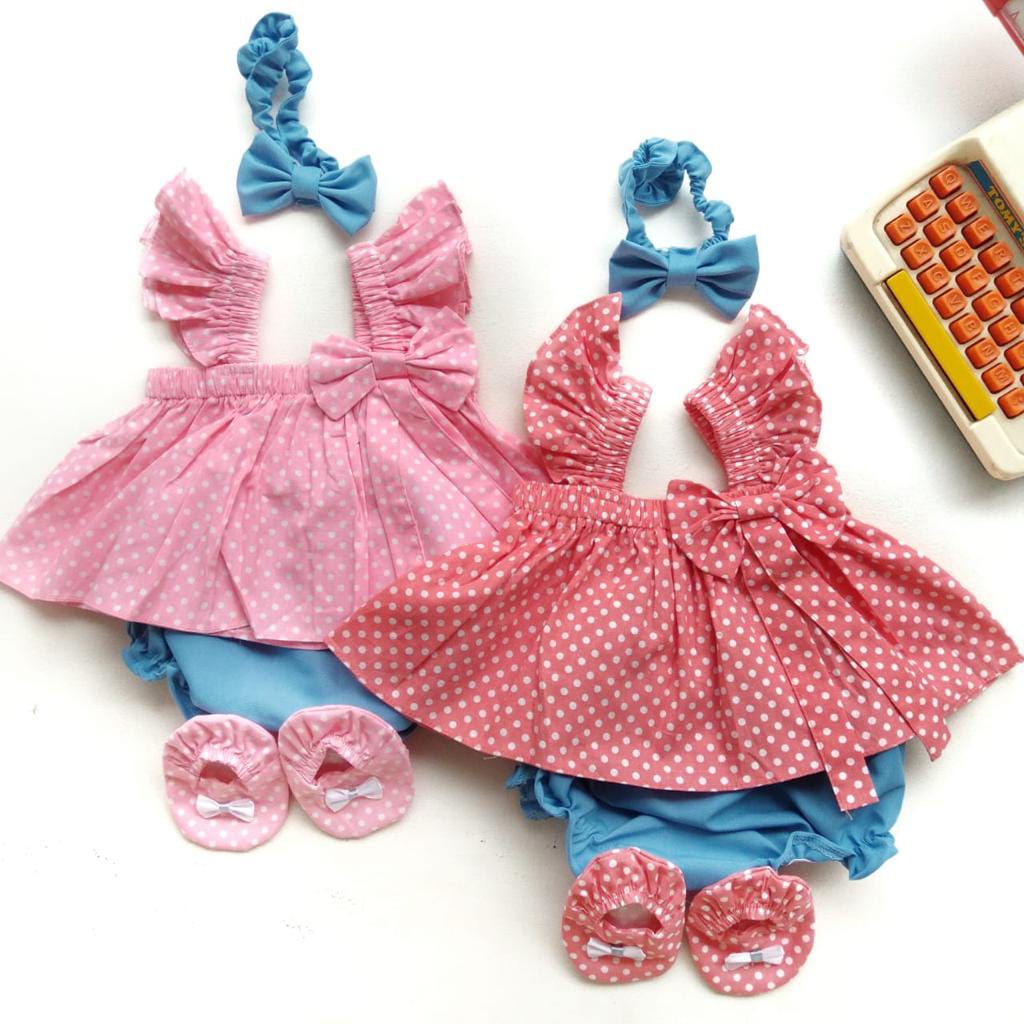 BARU! LIK049 - 4in1 Overall Jumpsuit Sepatu Bandana Anak Perempuan Bayi Cewek Lucu Casual