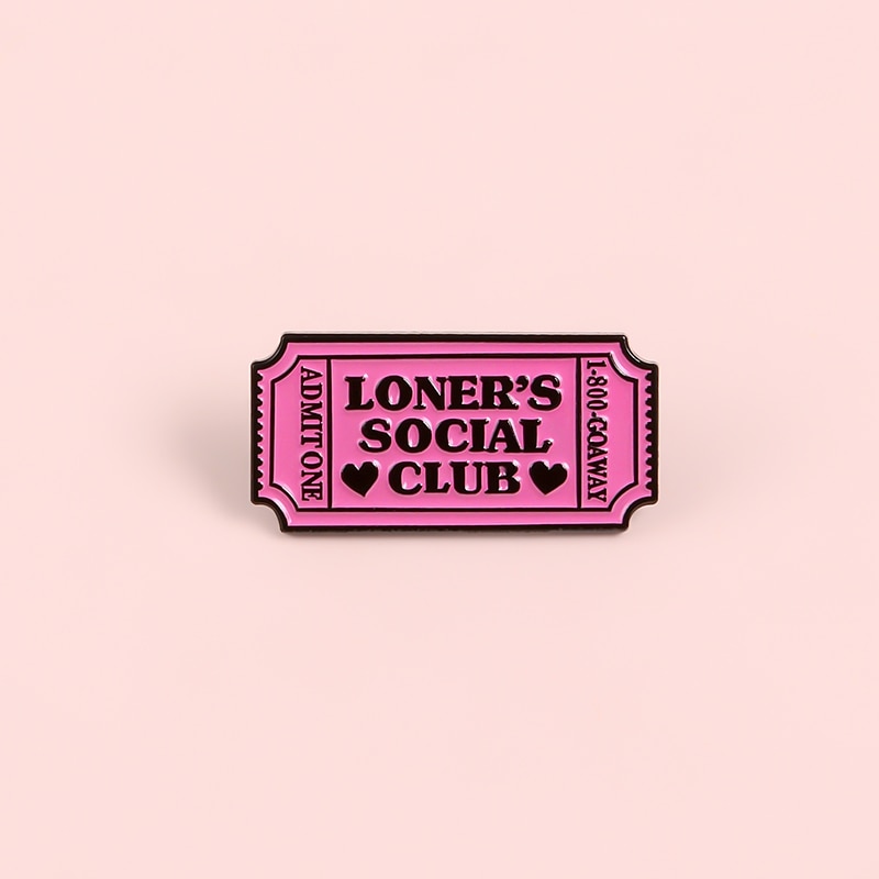 Bros Pin Enamel Desain Tiket Loner 's Club Warna Pink Untuk Hadiah