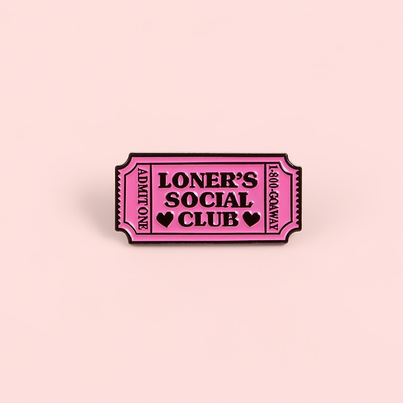 Bros Pin Enamel Desain Tiket Loner 's Club Warna Pink Untuk Hadiah