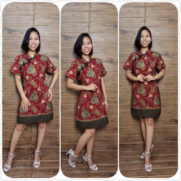 SB Collection Dress Midi Rafelia Cheongsam Batik Wanita