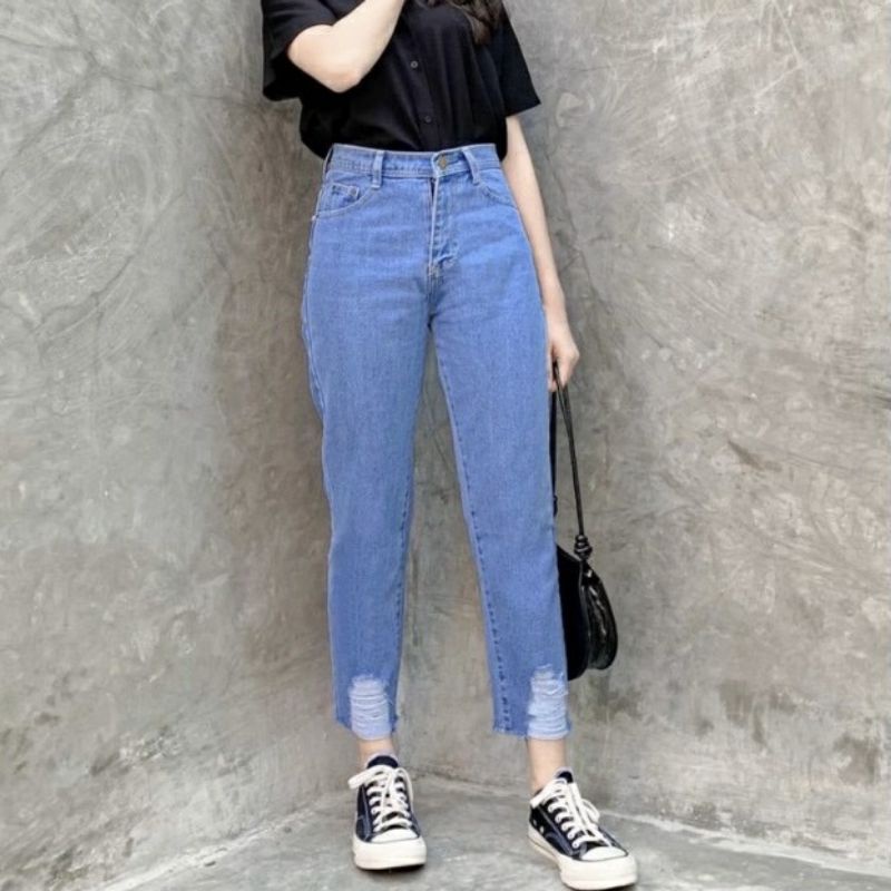 celana panjang jeans //celana jeans wanita//Celana jeans boyfrend sobek