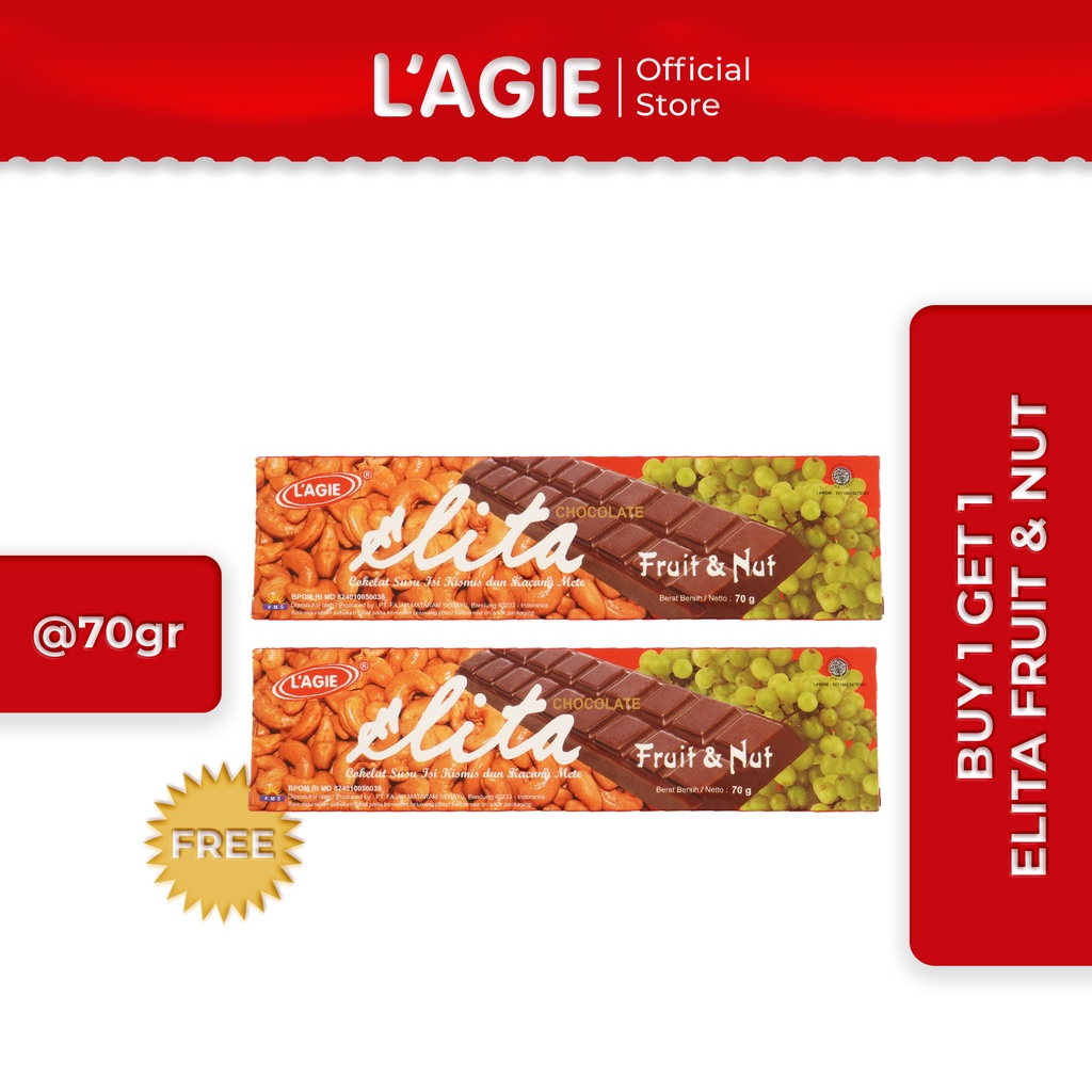 

Buy 1 Get 1 Lagie Coklat Kismis&Kacang Mete Elita @70gr