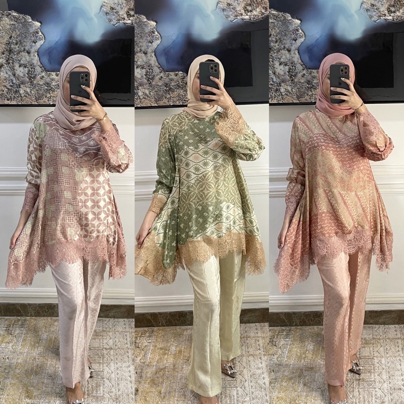 New Atasan Terusan One Set Batik Viscose Pakaian Batik Lengan Panjang Wanita Baju Kerja Kantor Formal Kondangan Lamaran Pesta Wisuda Allsize Premium