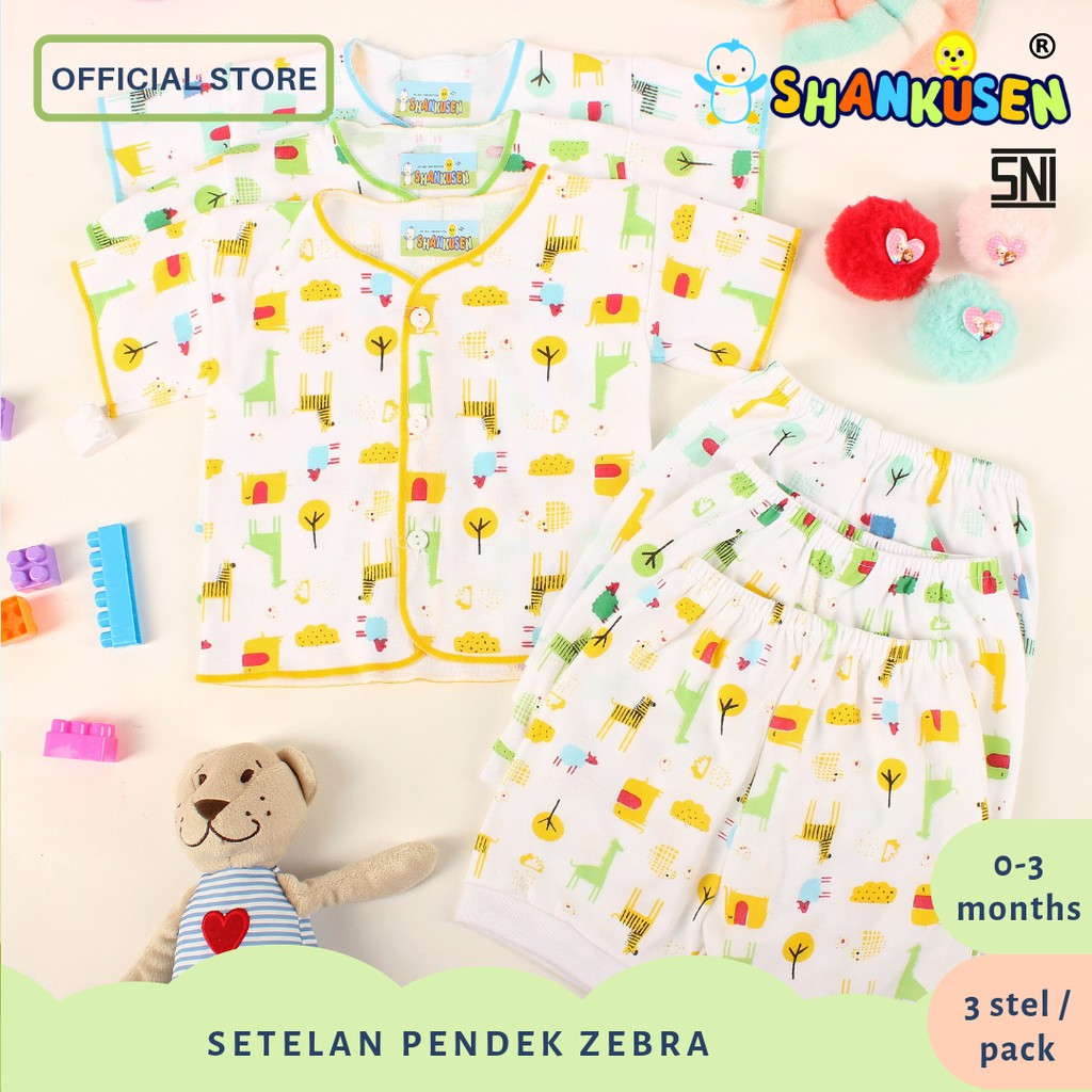 Setelan Pendek Baju  Bayi  Shankusen Motif Zebra  Giraffe 3 