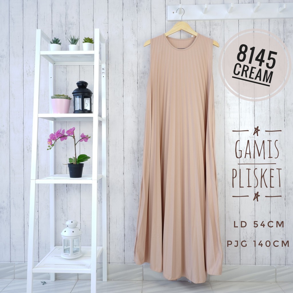 GAMIS PLISKET 8145 MAXY DRESS PLISKET PRISKET PLEATED DRESS PLISKET MAYUNG FLOWY TANPA LENGAN-6