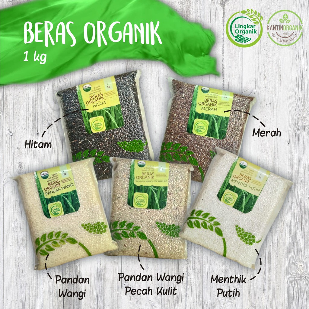 

BERAS ORGANIK Lingkar Organik 1kg Beras merah/Beras Menthik Putih/Beras Pandan Wangi Putih/Beras Pandan Wangi Pecah Kulit/Beras Hitam/Mix Hitam Putih/Mix Merah - Putih/Mix Whole Grain ( Merah - Hitam - Coklat)