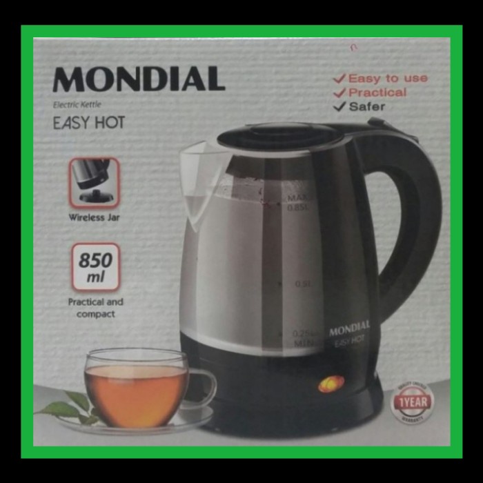 TEKO LISTRIK CORDLESS MONDIAL EASY HOT11 ELEKTRIC KETTLE OTOMATIS 0,8L