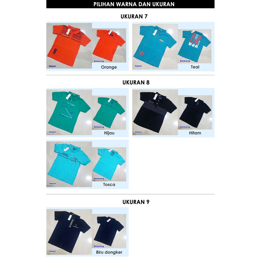 Polo Shirt Anak Bahan Katun Lembut Premium Quality