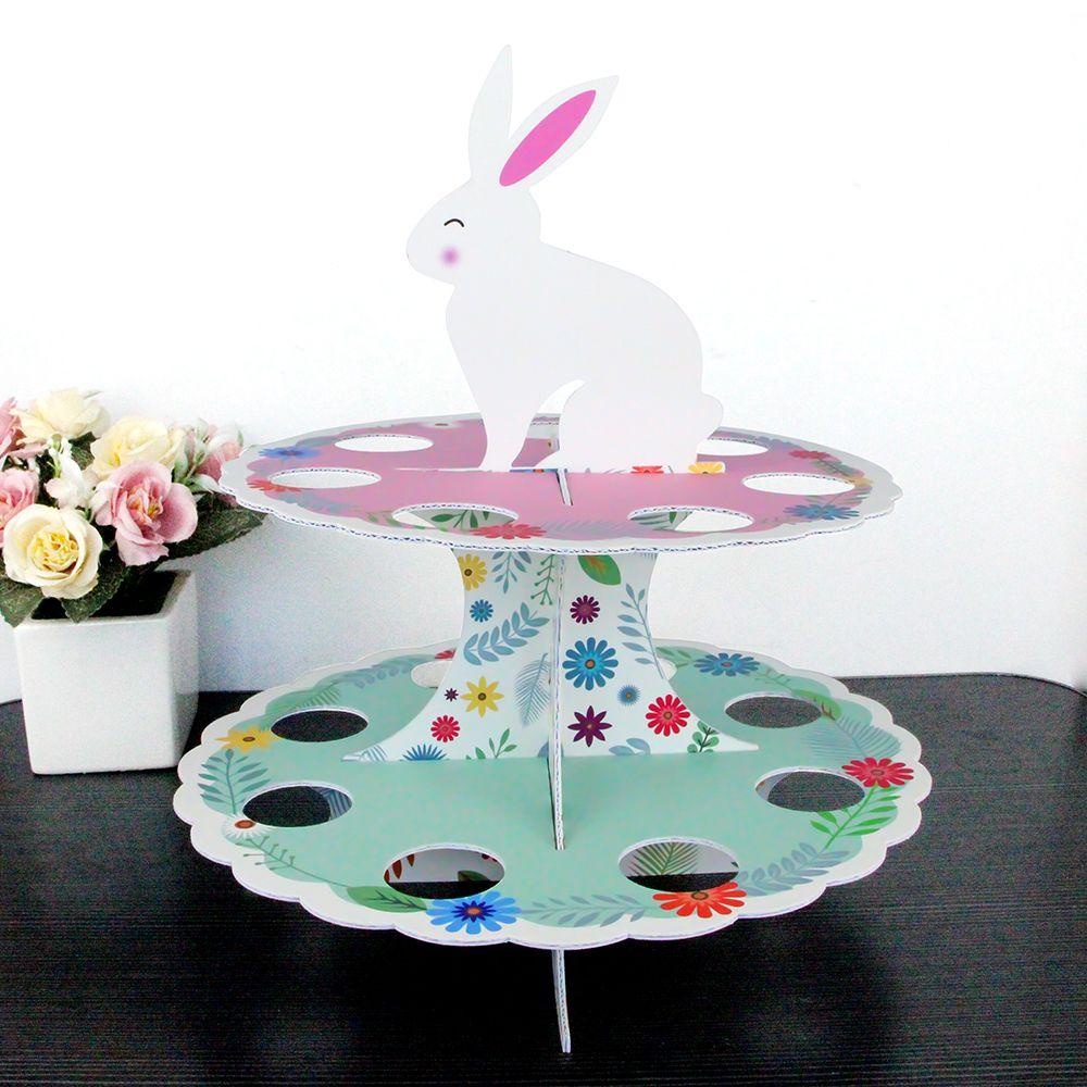 R-flower EASTER Egg Rack Home HAPPY EASTER 2-Layers Cupcake Pajangan