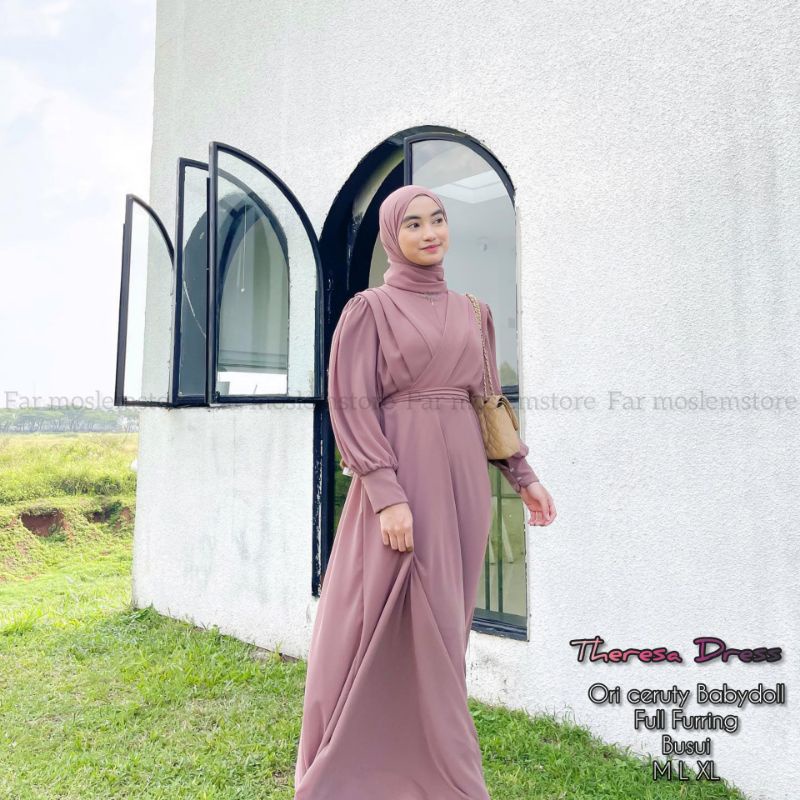 GAMIS MAXY CERUTY BABYDOLL/AUDY MAXY/FASHION MUSLIM REMAJA/GAMIS CERUTY BABYDOLL/PAKAIAN MUSLIMAH M L LD 100/THERESA DRESS/GAUDY MAXY/FAR MOSLEMSTORE