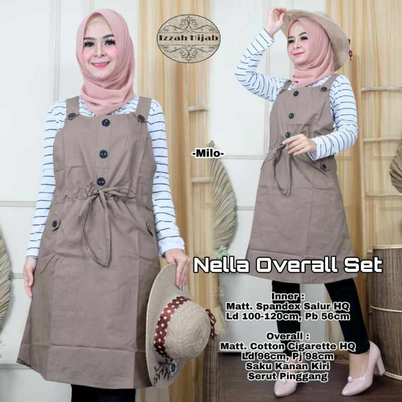 Nella Overall Set Dewasa Katun + Inner LD 96 Baju Kodok Rok Pendek Wanita Murah Cewek Pinggang Melar
