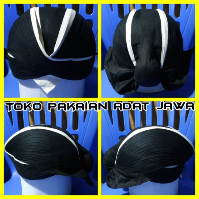 Blangkon jogja jebeh lipat Hitam lis Putih - Baju jawa - Busana jawa - Pakaian jawa - Surjan Lurik