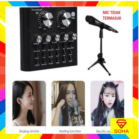 SC-003 Mixer Audio USB External Sound card V8s Plus Bluetooth Versi Baru Live Broadcast Microphone