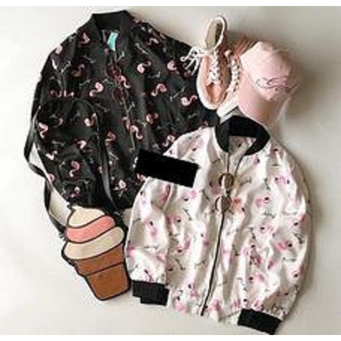 [Bomber Flaminggo WB BC]Jaket wanita babytery WHITE/BLACK