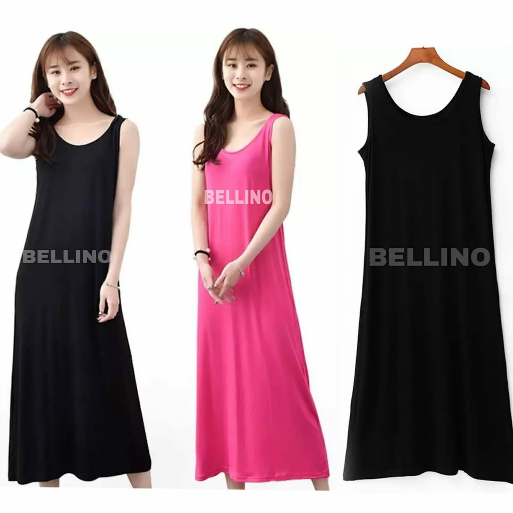 Inner Kaos Oblong Wanita Manset Lekbong Panjang Dalaman Gamis Dress Longdress Wanita Muat Jumbo Super Soft Premium Singlet Tanktop Terusan Panjang Tanpa Lengan Lekbong Bahan Adem Muat Besar