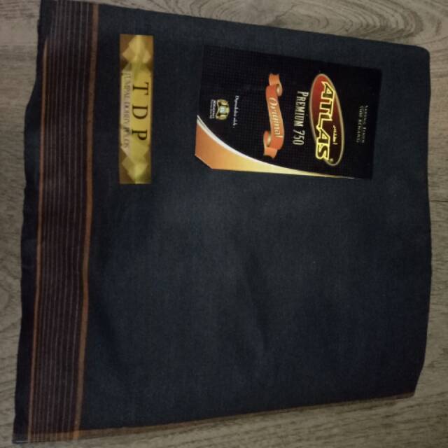 Sarung Atlas Premium 750 Hitam Tumpal Dobby Polos Kerapatan 5500 Benang