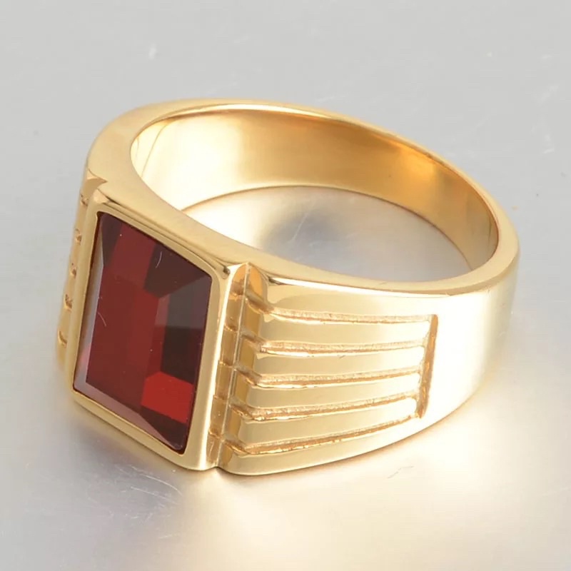 Cincin Red Rubi Ruby Merah Cubic Zirconia Gold Titanium Original Anti Luntur dan Karat