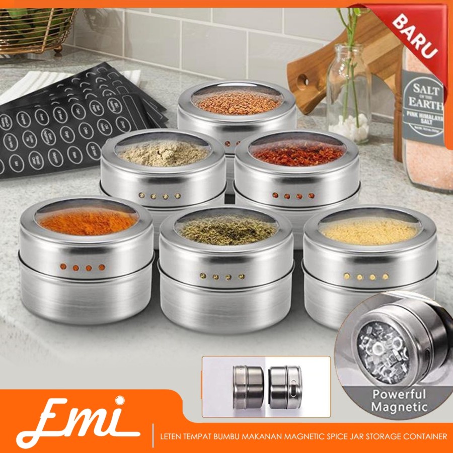 Leten Tempat Bumbu Makanan Magnetic Spice Jar Storage Container