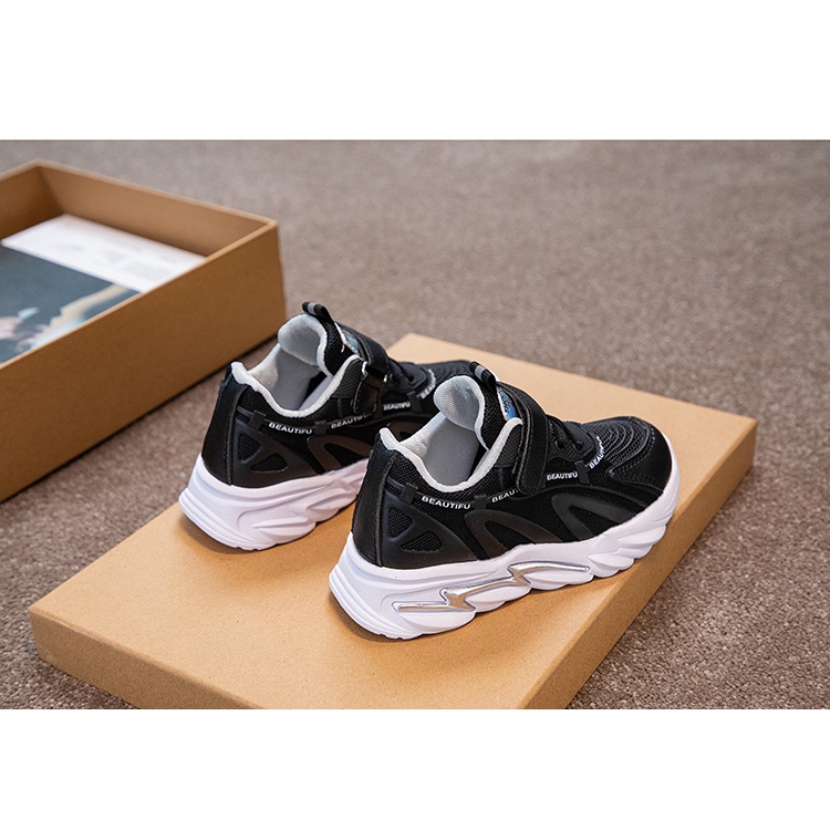 Sepatu sneakers  anak sekolah polos hitam import  SP_37 Free kotak