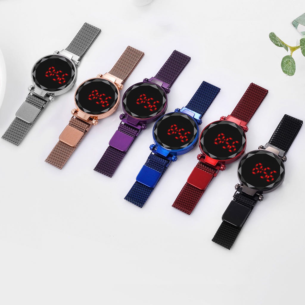 Jam Tangan Magnet LED Touch Screen Bulat Digital / Jam Tangan Wanita Korea Strap Magnet LED