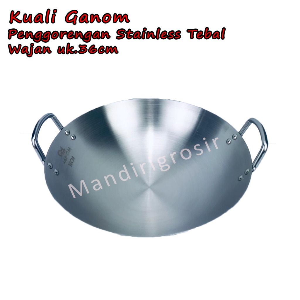 Wajan *Kuali Ganom * Penggorengan Stainless Tebal * 36cm