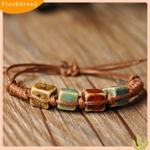 【Fresh】Bohemia Unique Natural Ceramics Adjustable Braided Rope Bracelet Bangle