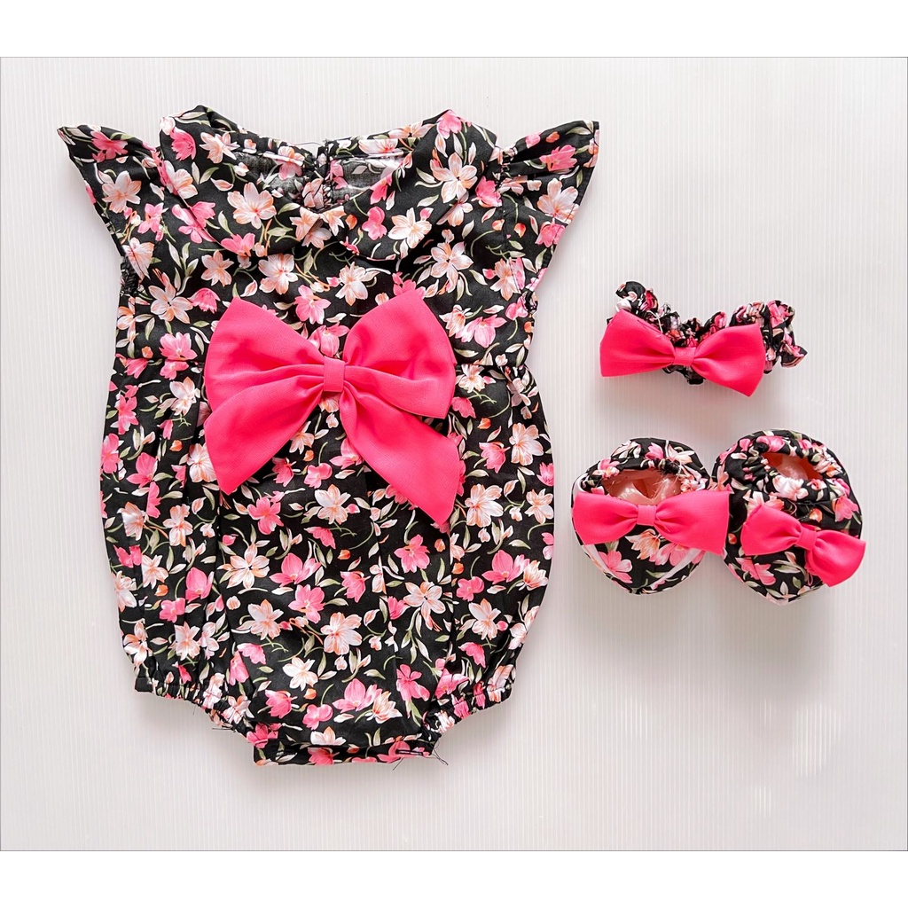ALEXA / MICHA / CLARA / SAKURA / TALITHA / VALENTINA EMMA CHERRY BLOSSOM Bandana Sepatu Setelan Rok Bunga Pergi Lucu Fashion Anak Bayi Perempuan Cewe Lucu Terlaris-Emma black