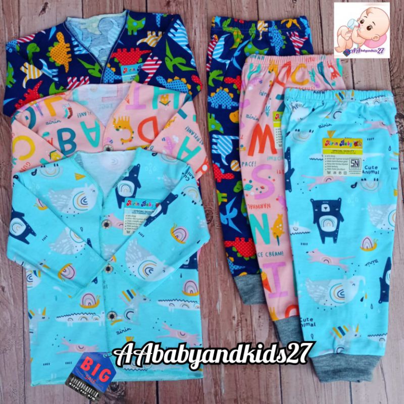 PRODUK TERBARU!!!3Pasang Setelan Airin Kancing Bahu Lengan Panjang Celana Panjang Ukuran NB S M L XL