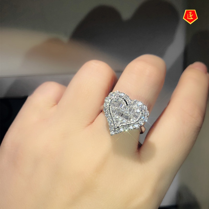 [Ready Stock]S925 Silver Heart-Shaped Diamond Ring Luxury and Elegant