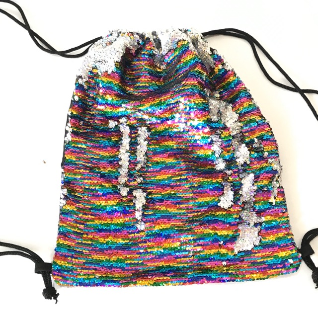 Promo tas ransel serut sequin / tas serut usap berubah rainbow / pelangi