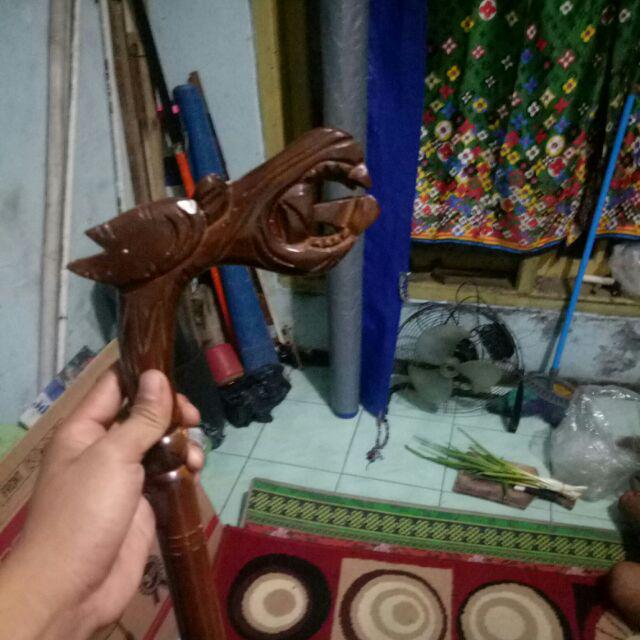Teken Tongkat Orang Tua Alat Bantu Jalan Kayu Jati Ukir Kepala Naga