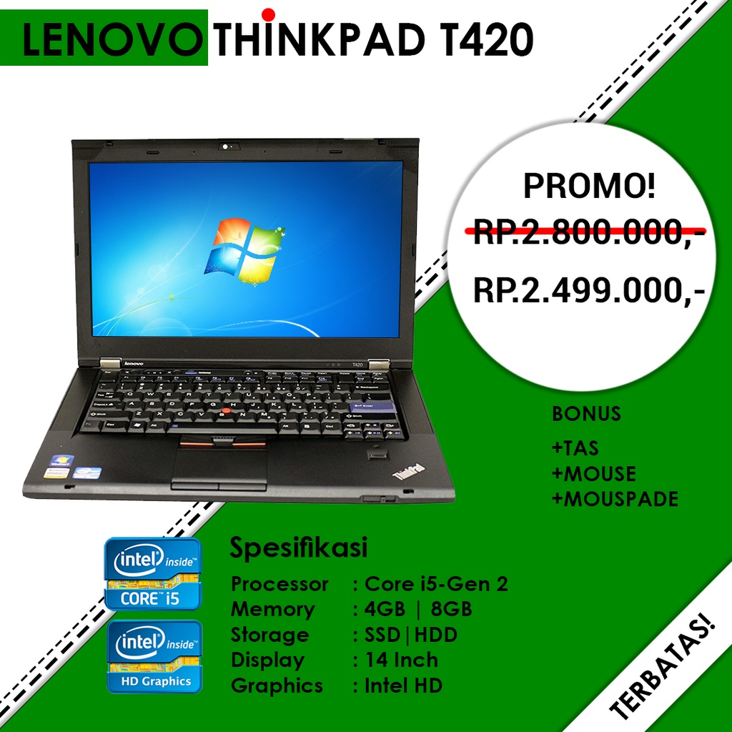 laptop Lenovo Thinkpad T420 Core i5-2520M Ram 4GB SSD256 Murah Meriah
