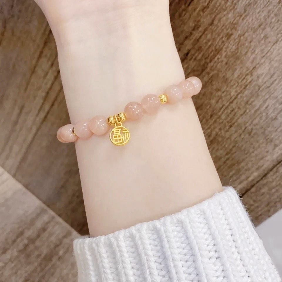 Gelang Tangan Manik-Manik Kristal Strawberry Warna Pink Untuk Wanita