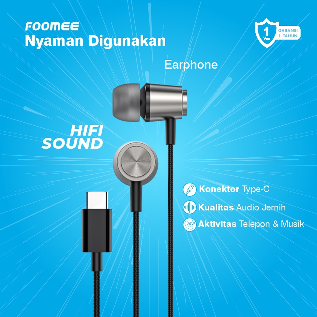 Foomee QA45C Earphone Type C In Ear Monitor Bass Stereo