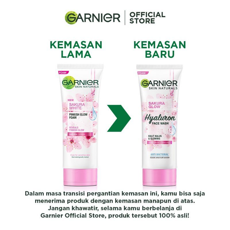 Garnier Sakura Glow Hyaluron Face Wash 50 ml - Garnier face wash - Garnier Facial wash - Garnier Facial foam - Garnier sakura - Garnier Facial wash hyaluron - Garnier Facial wash sakura - sabun wajah Garnier - Garnier sabun wajah