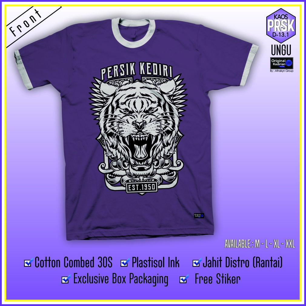 Kaos Persik Kediri / Kaos Distro Persik Kediri / Kaos Macan Putih Supporter Persik Kediri 1950